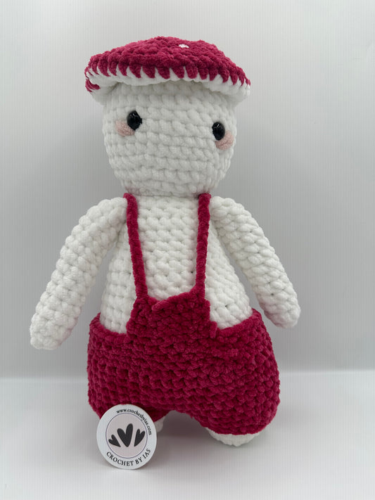 Crochet Mushroom Man Amigurumi Plushy with Overalls